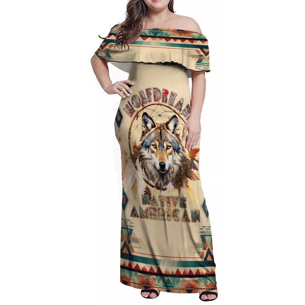Native American Wolf Dreamcatcher Family Matching Off Shoulder Maxi Dress and Hawaiian Shirt Vintage Style - Wonder Print Shop