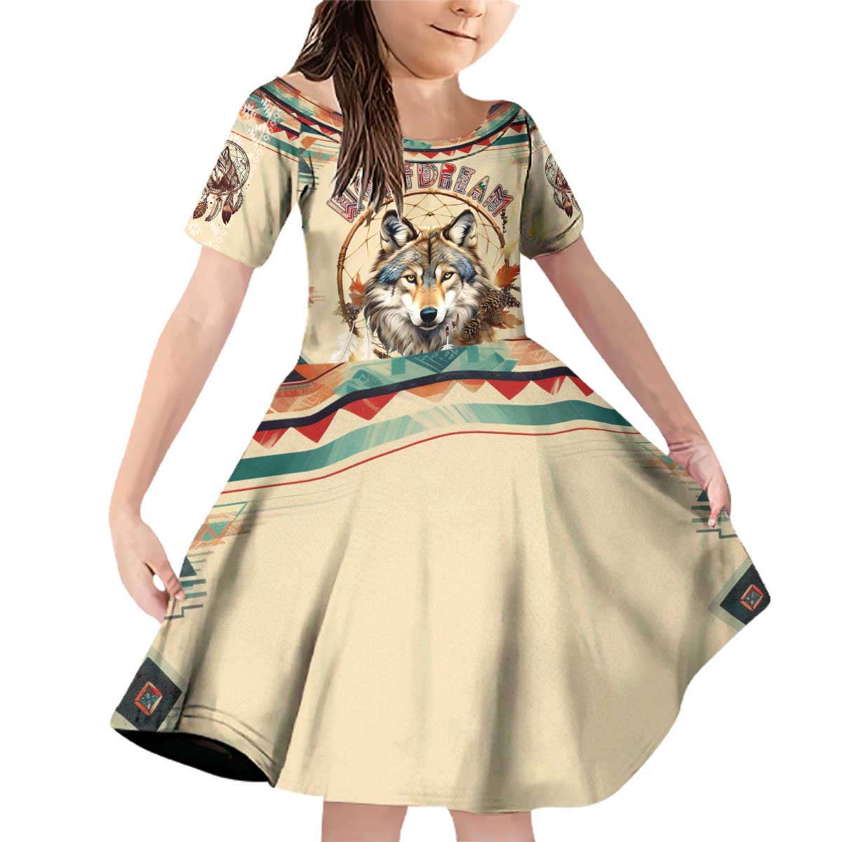 Native American Wolf Dreamcatcher Family Matching Off Shoulder Short Dress and Hawaiian Shirt Vintage Style - Wonder Print Shop