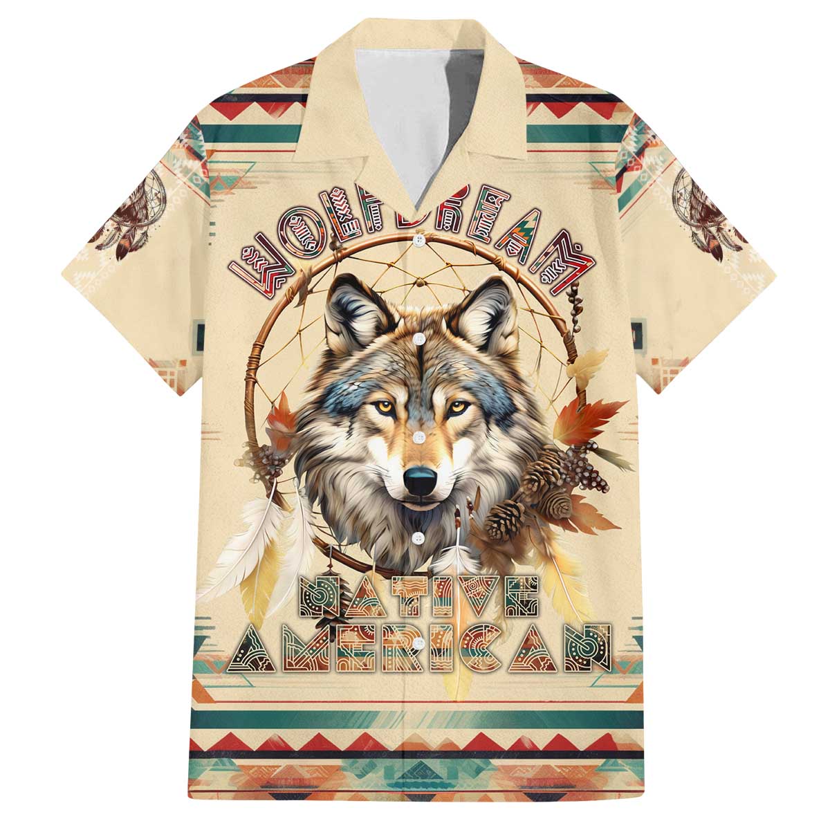 Native American Wolf Dreamcatcher Family Matching Off Shoulder Short Dress and Hawaiian Shirt Vintage Style - Wonder Print Shop