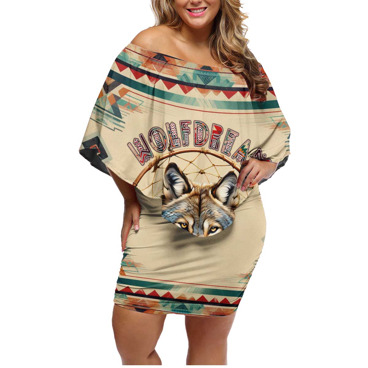 Native American Wolf Dreamcatcher Family Matching Off Shoulder Short Dress and Hawaiian Shirt Vintage Style - Wonder Print Shop