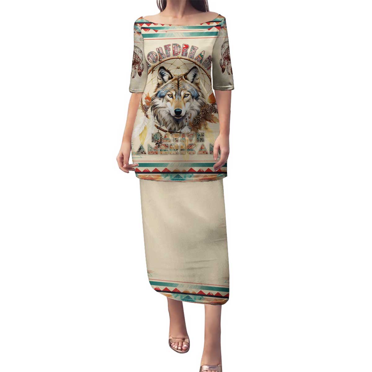 Native American Wolf Dreamcatcher Family Matching Puletasi and Hawaiian Shirt Vintage Style - Wonder Print Shop