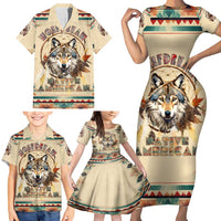 Native American Wolf Dreamcatcher Family Matching Short Sleeve Bodycon Dress and Hawaiian Shirt Vintage Style - Wonder Print Shop