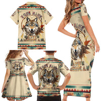 Native American Wolf Dreamcatcher Family Matching Short Sleeve Bodycon Dress and Hawaiian Shirt Vintage Style - Wonder Print Shop