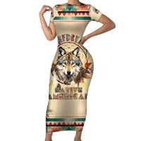 Native American Wolf Dreamcatcher Family Matching Short Sleeve Bodycon Dress and Hawaiian Shirt Vintage Style - Wonder Print Shop