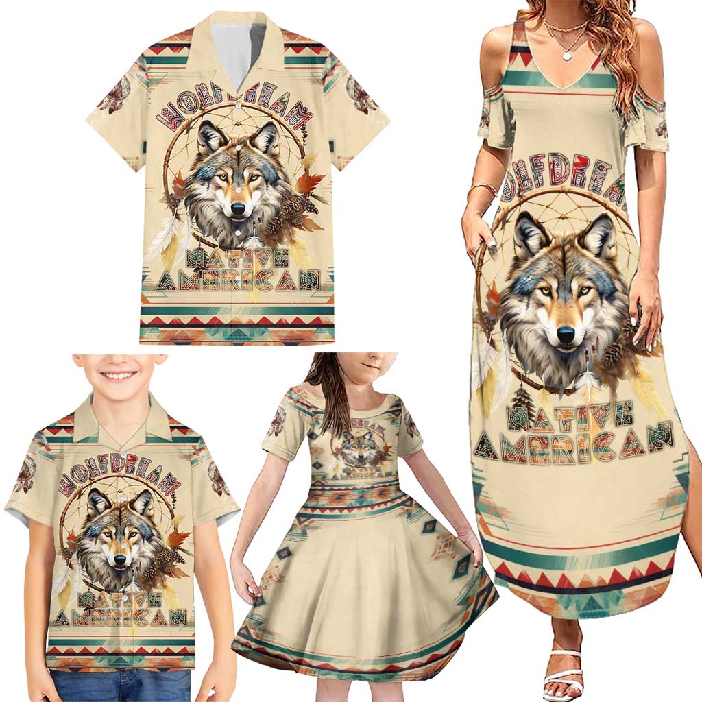 Native American Wolf Dreamcatcher Family Matching Summer Maxi Dress and Hawaiian Shirt Vintage Style - Wonder Print Shop