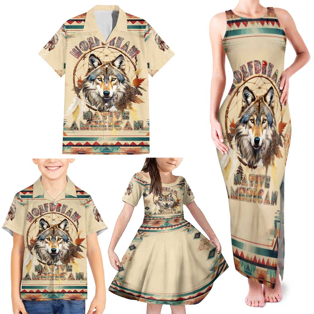 Native American Wolf Dreamcatcher Family Matching Tank Maxi Dress and Hawaiian Shirt Vintage Style - Wonder Print Shop