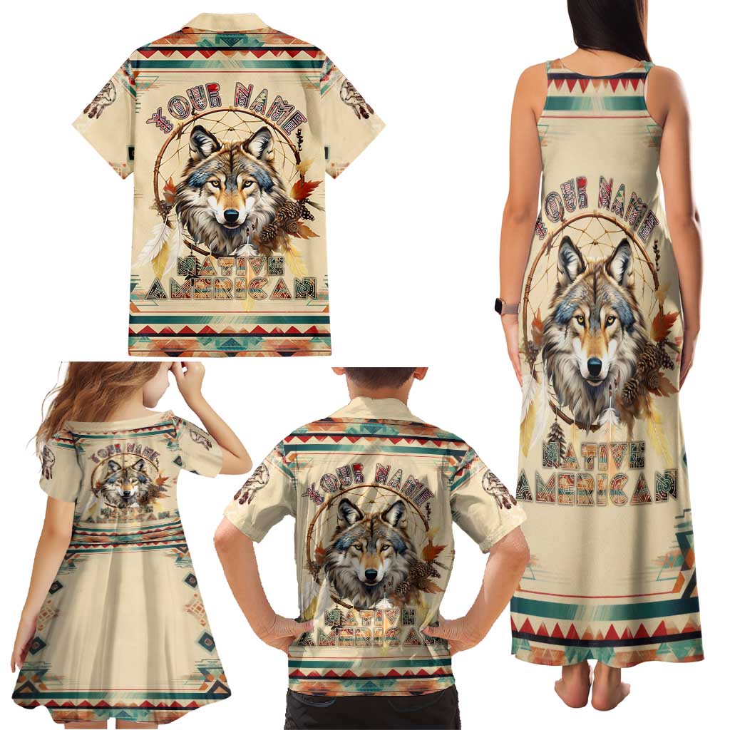 Native American Wolf Dreamcatcher Family Matching Tank Maxi Dress and Hawaiian Shirt Vintage Style - Wonder Print Shop