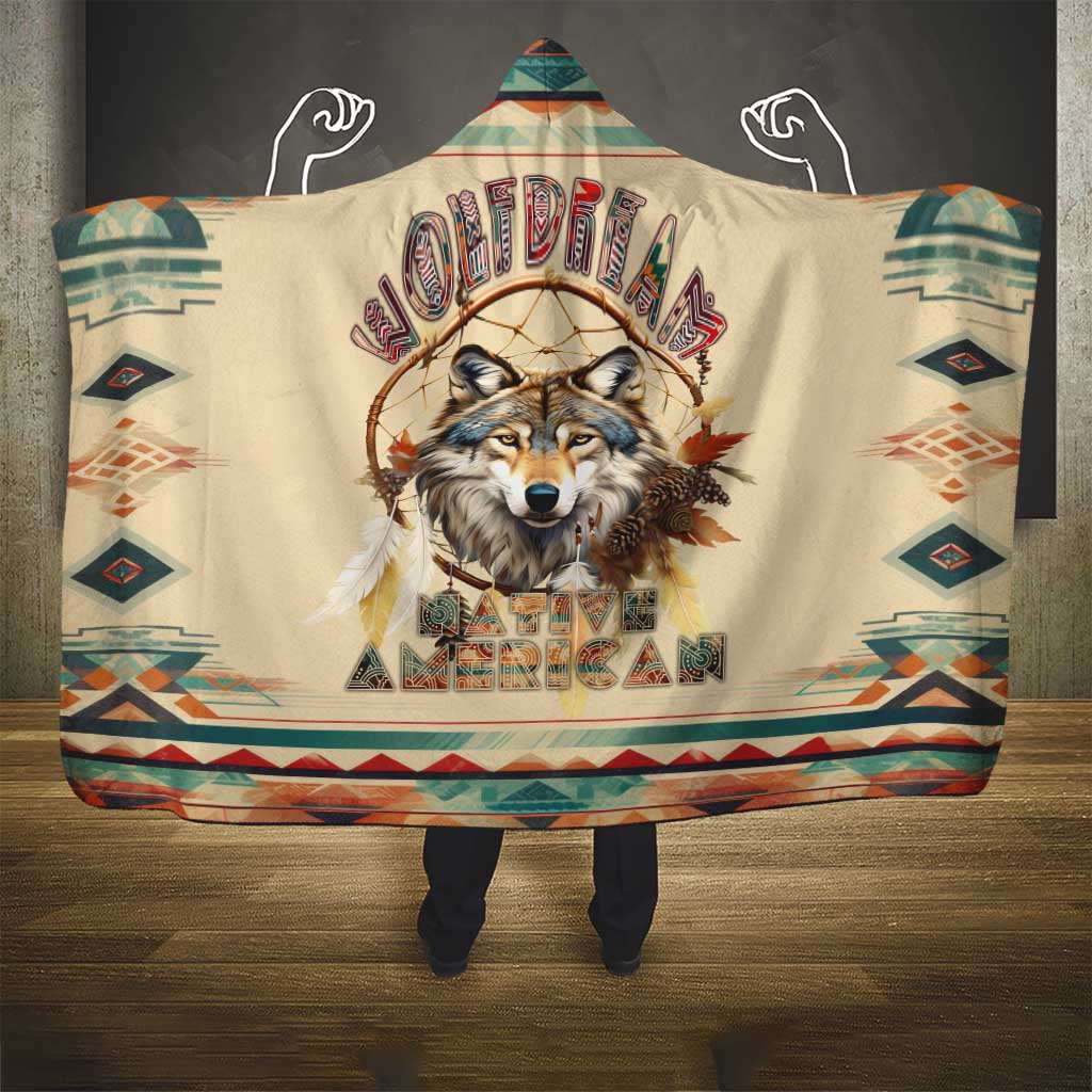 Native American Wolf Dreamcatcher Hooded Blanket Vintage Style