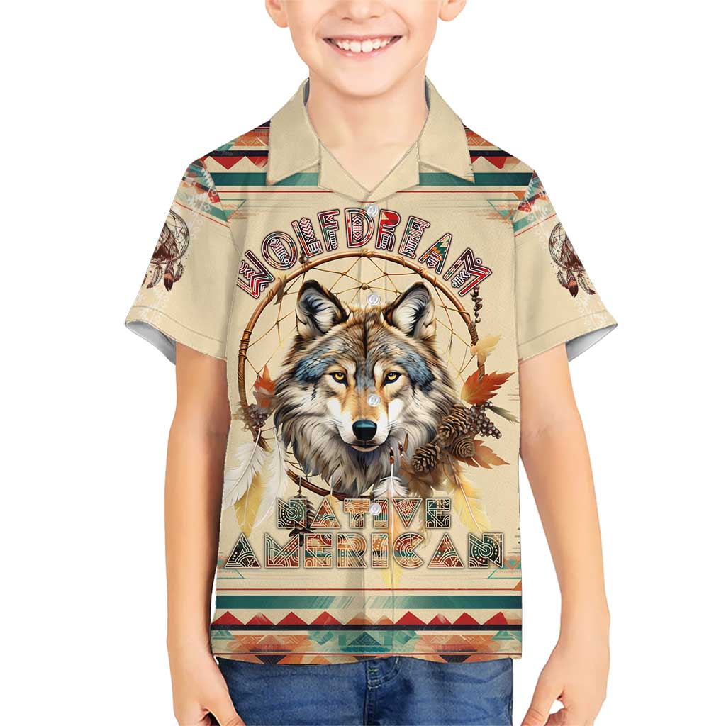 Native American Wolf Dreamcatcher Kid Hawaiian Shirt Vintage Style - Wonder Print Shop