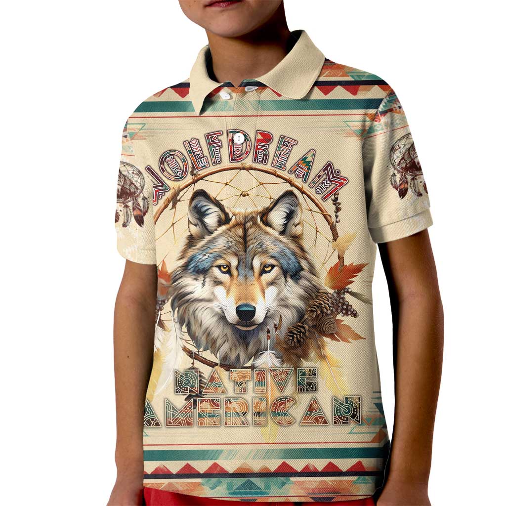 Native American Wolf Dreamcatcher Kid Polo Shirt Vintage Style - Wonder Print Shop