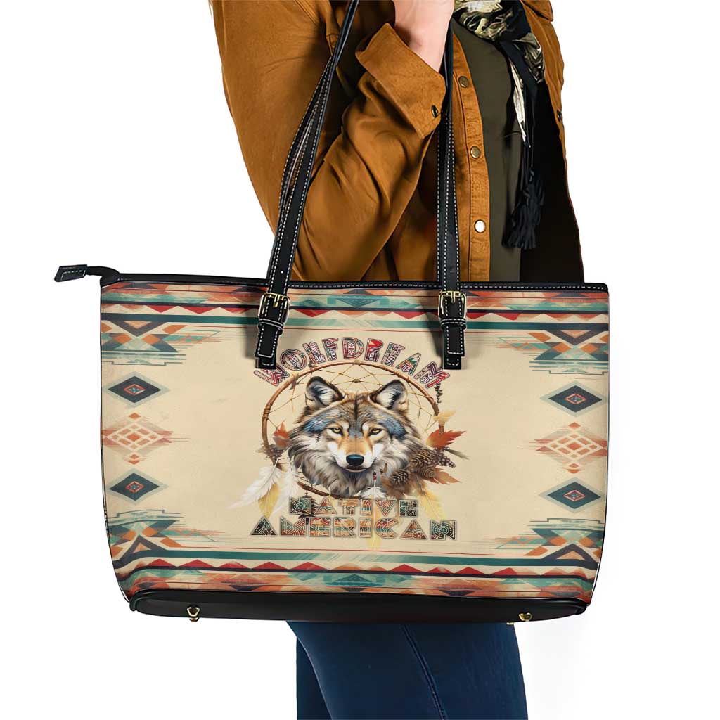 Native American Wolf Dreamcatcher Leather Tote Bag Vintage Style - Wonder Print Shop