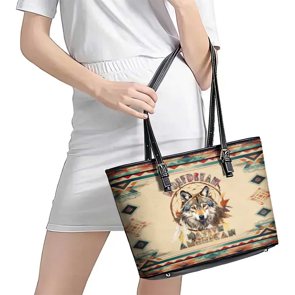 Native American Wolf Dreamcatcher Leather Tote Bag Vintage Style - Wonder Print Shop