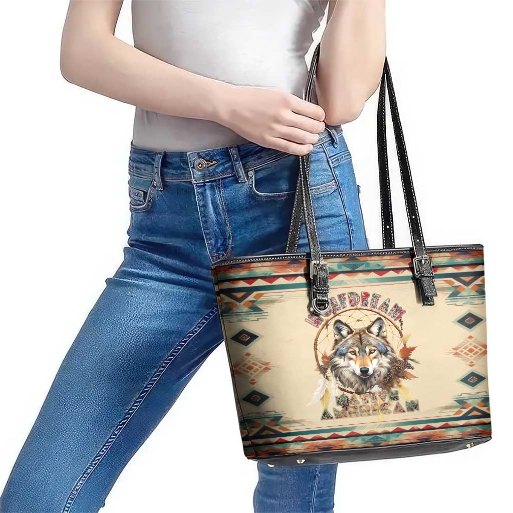 Native American Wolf Dreamcatcher Leather Tote Bag Vintage Style - Wonder Print Shop
