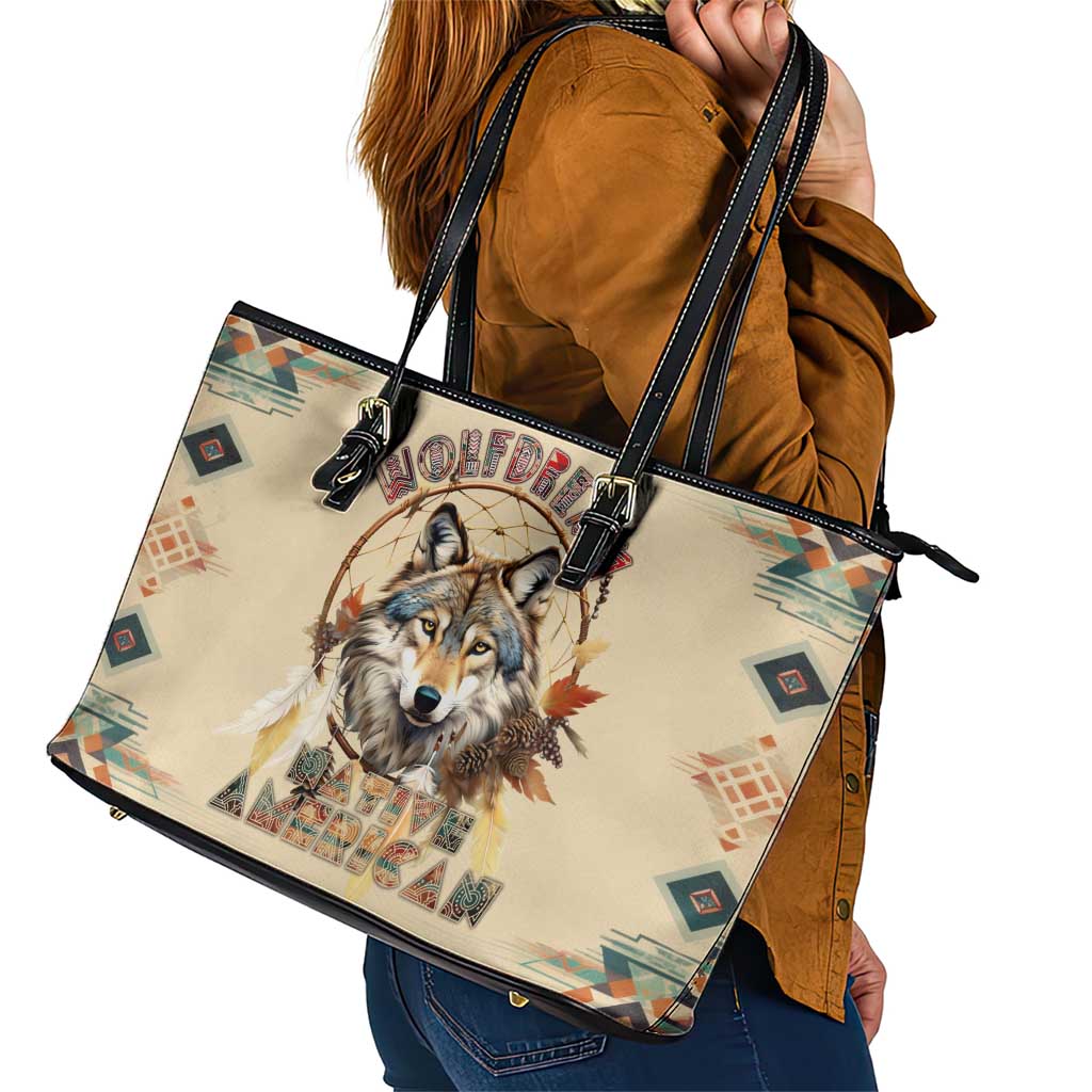 Native American Wolf Dreamcatcher Leather Tote Bag Vintage Style - Wonder Print Shop