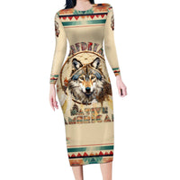Native American Wolf Dreamcatcher Long Sleeve Bodycon Dress Vintage Style - Wonder Print Shop