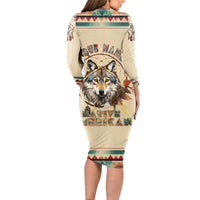 Native American Wolf Dreamcatcher Long Sleeve Bodycon Dress Vintage Style - Wonder Print Shop