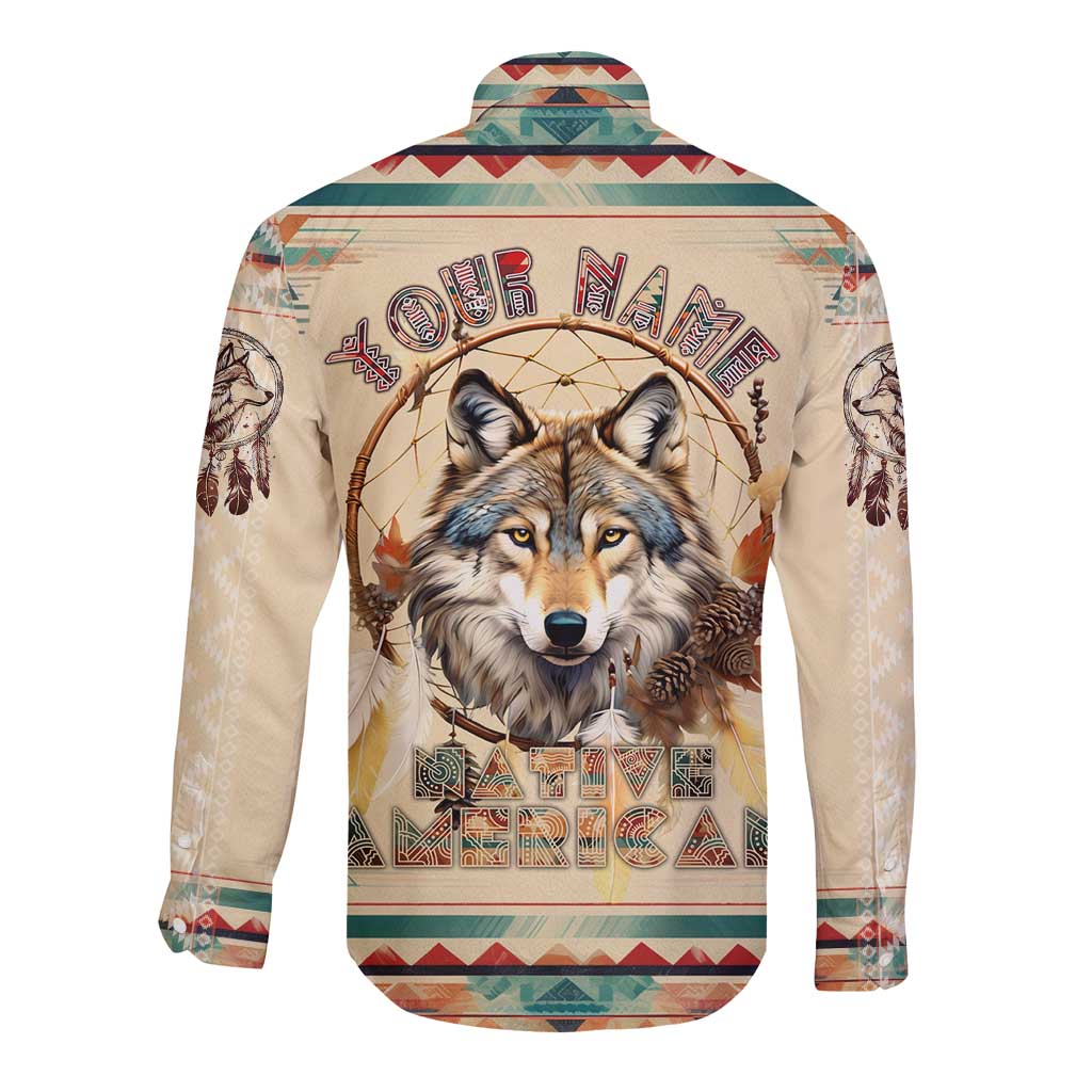 Native American Wolf Dreamcatcher Long Sleeve Button Shirt Vintage Style - Wonder Print Shop