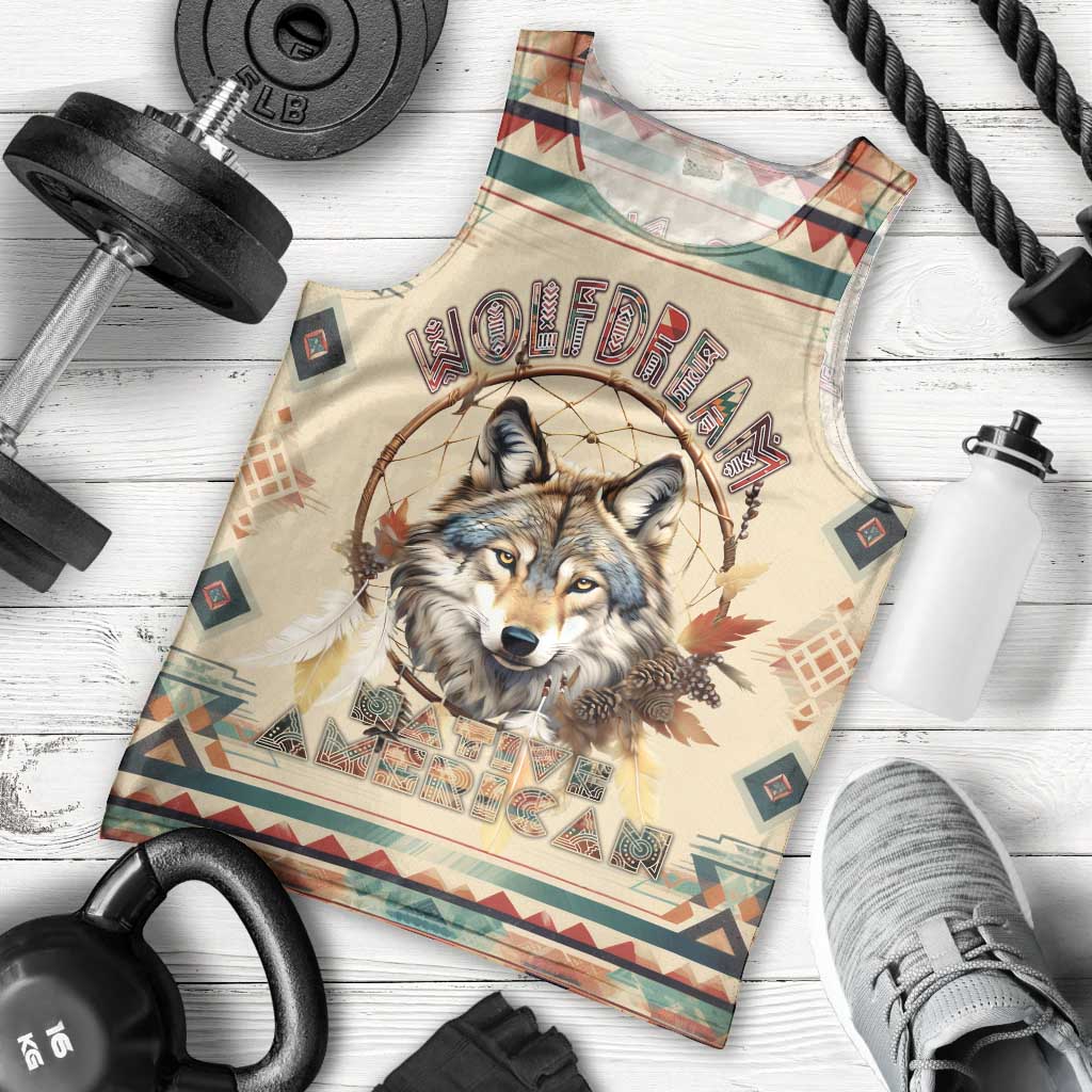 Native American Wolf Dreamcatcher Men Tank Top Vintage Style - Wonder Print Shop