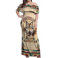 Native American Wolf Dreamcatcher Off Shoulder Maxi Dress Vintage Style - Wonder Print Shop