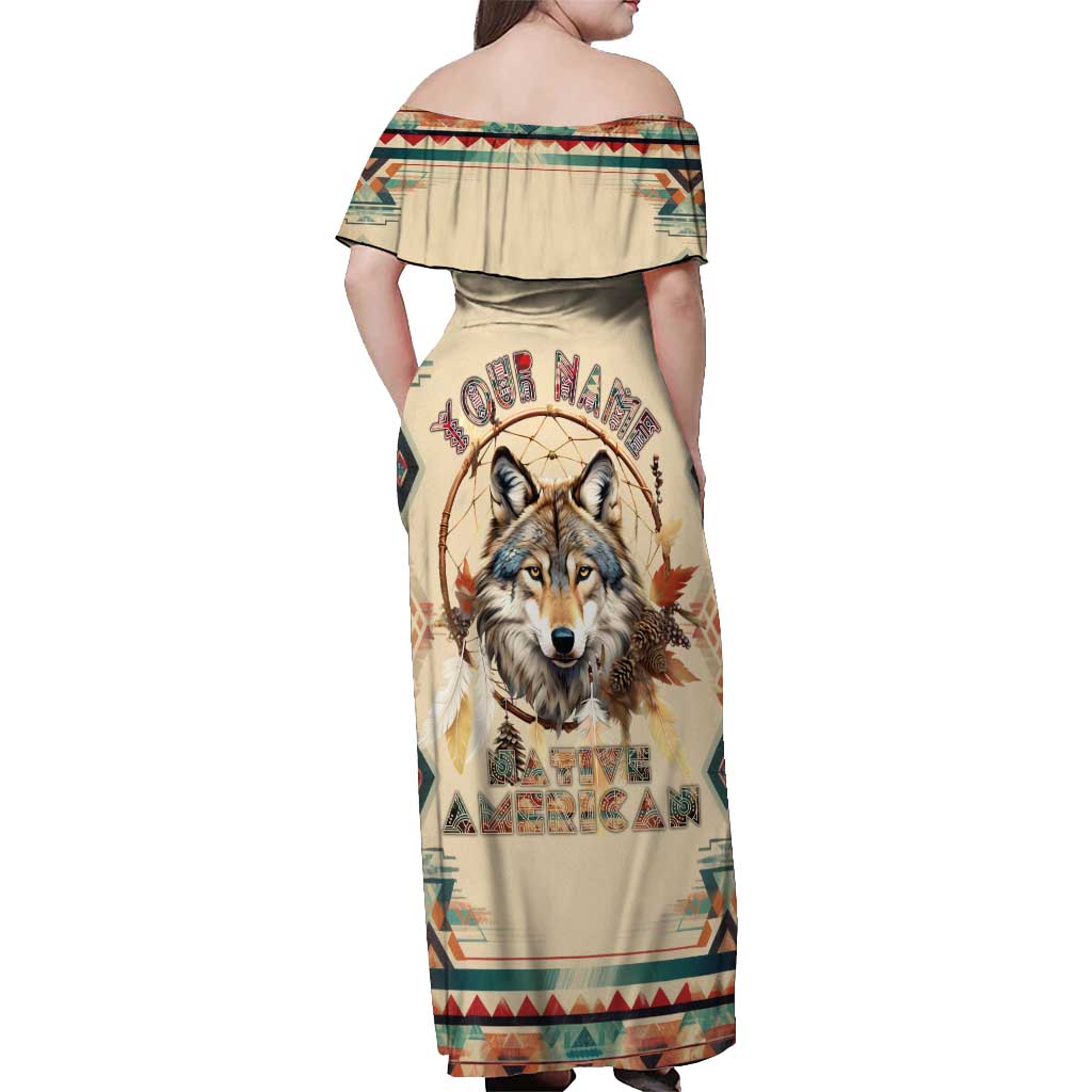 Native American Wolf Dreamcatcher Off Shoulder Maxi Dress Vintage Style - Wonder Print Shop