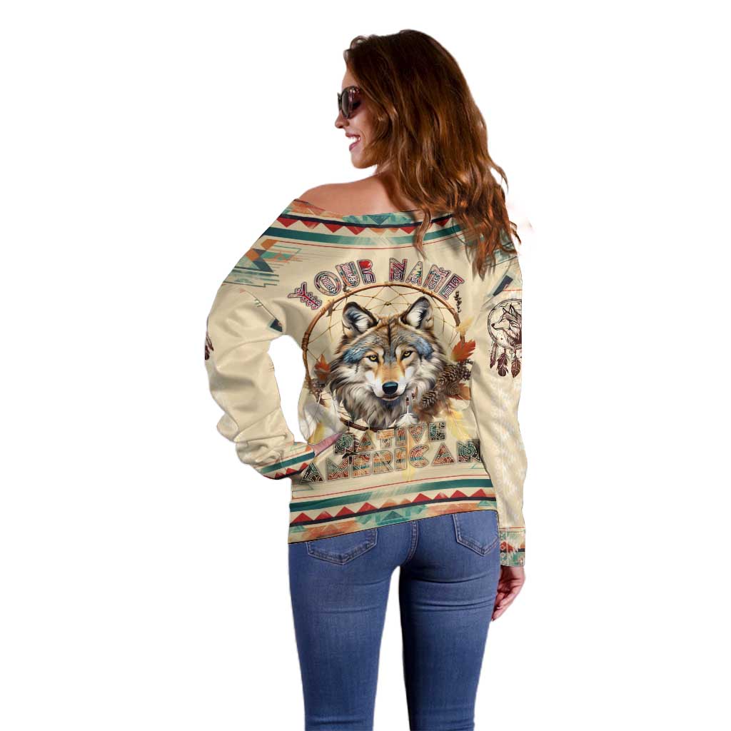 Native American Wolf Dreamcatcher Off Shoulder Sweater Vintage Style - Wonder Print Shop