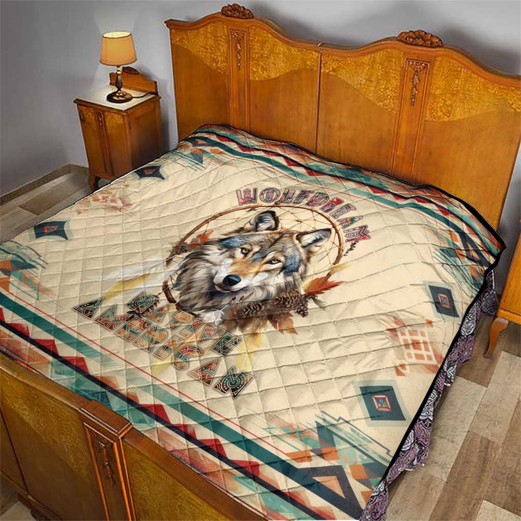 Native American Wolf Dreamcatcher Quilt Vintage Style - Wonder Print Shop