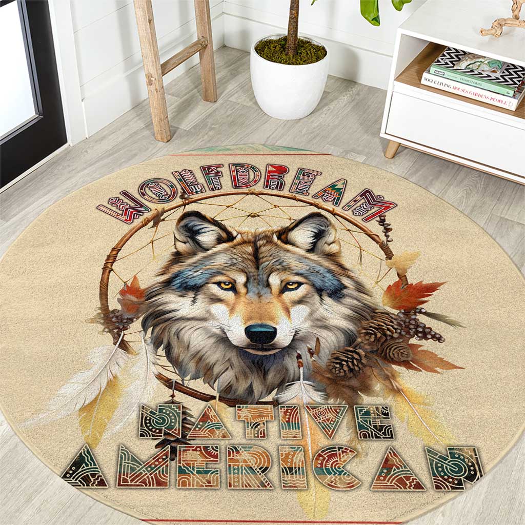 Native American Wolf Dreamcatcher Round Carpet Vintage Style