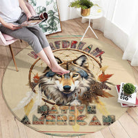 Native American Wolf Dreamcatcher Round Carpet Vintage Style