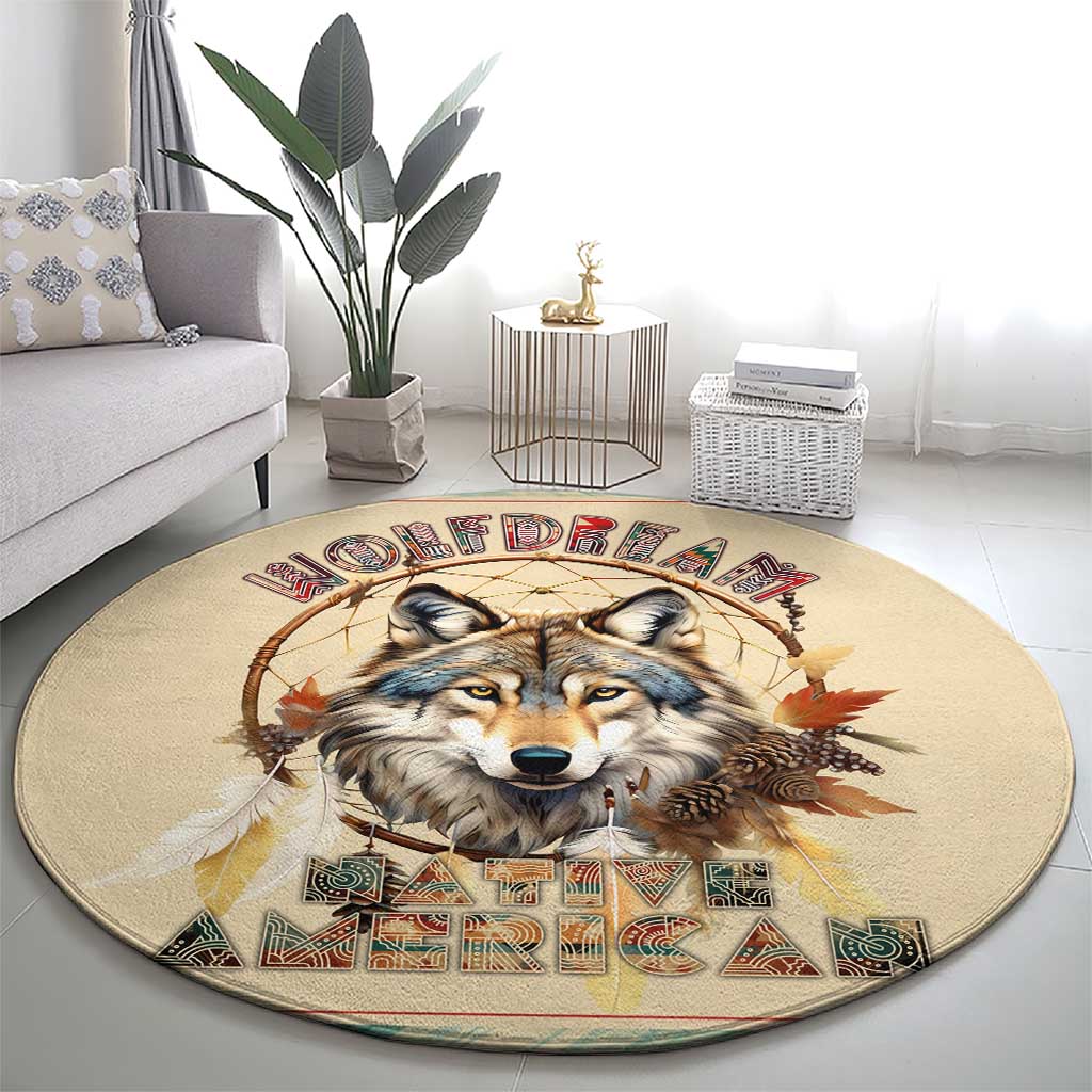 Native American Wolf Dreamcatcher Round Carpet Vintage Style