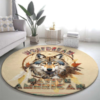 Native American Wolf Dreamcatcher Round Carpet Vintage Style