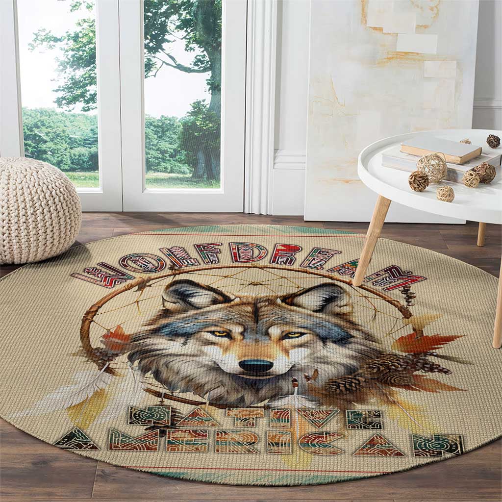 Native American Wolf Dreamcatcher Round Carpet Vintage Style