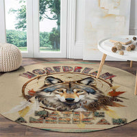 Native American Wolf Dreamcatcher Round Carpet Vintage Style