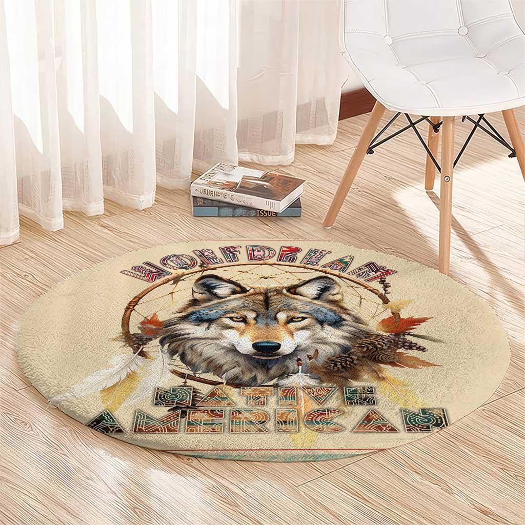 Native American Wolf Dreamcatcher Round Carpet Vintage Style