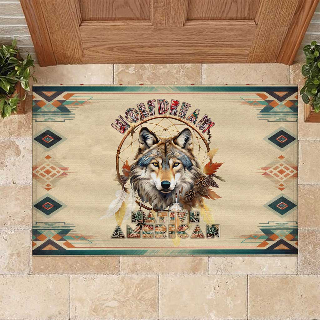 Native American Wolf Dreamcatcher Rubber Doormat Vintage Style - Wonder Print Shop