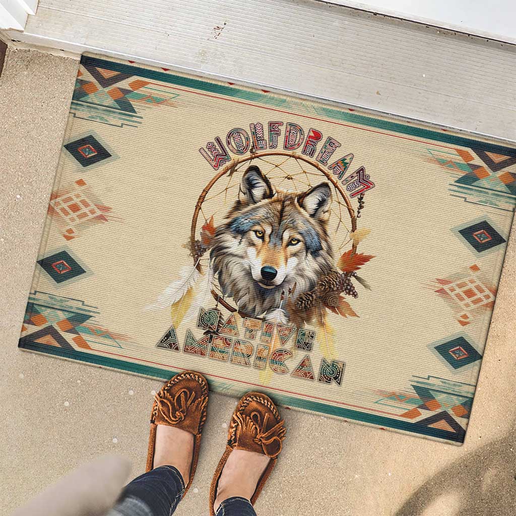 Native American Wolf Dreamcatcher Rubber Doormat Vintage Style - Wonder Print Shop