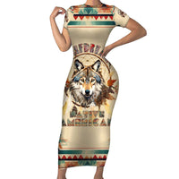 Native American Wolf Dreamcatcher Short Sleeve Bodycon Dress Vintage Style - Wonder Print Shop