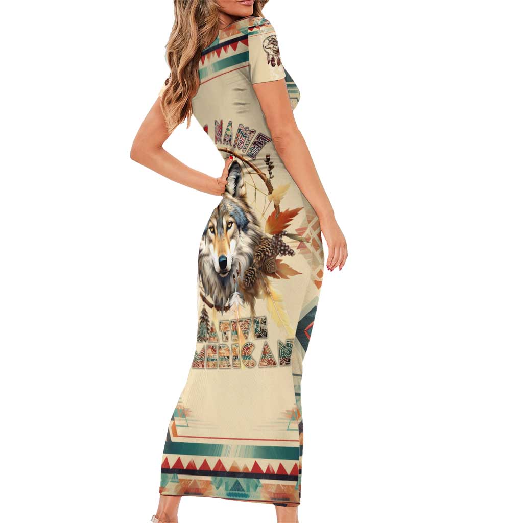 Native American Wolf Dreamcatcher Short Sleeve Bodycon Dress Vintage Style - Wonder Print Shop