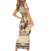 Native American Wolf Dreamcatcher Short Sleeve Bodycon Dress Vintage Style - Wonder Print Shop