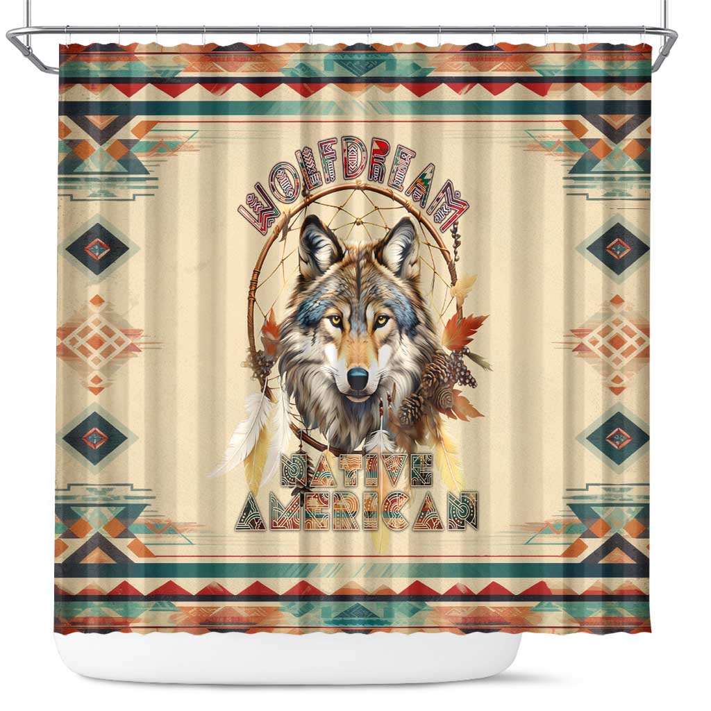 Native American Wolf Dreamcatcher Shower Curtain Vintage Style