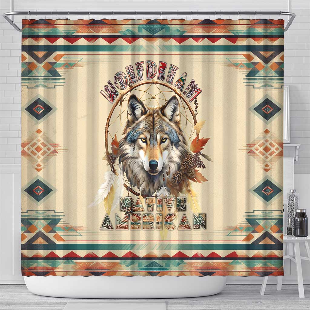 Native American Wolf Dreamcatcher Shower Curtain Vintage Style