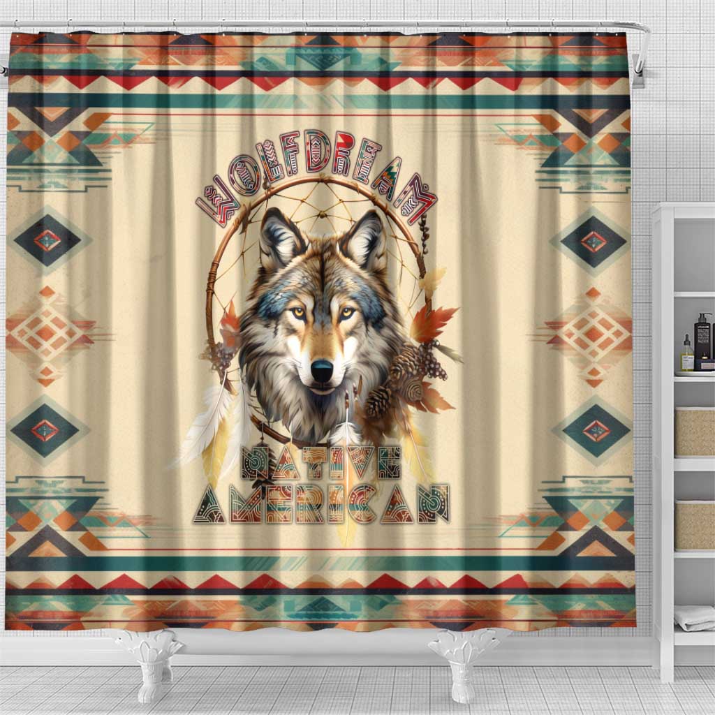 Native American Wolf Dreamcatcher Shower Curtain Vintage Style