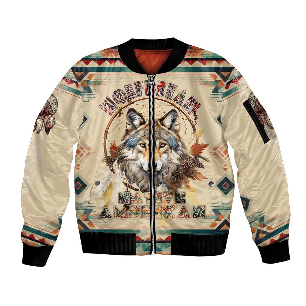 Native American Wolf Dreamcatcher Sleeve Zip Bomber Jacket Vintage Style - Wonder Print Shop