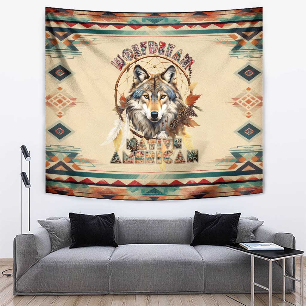 Native American Wolf Dreamcatcher Tapestry Vintage Style - Wonder Print Shop