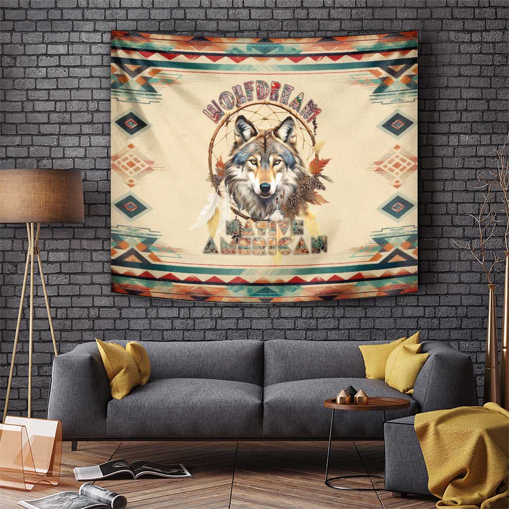 Native American Wolf Dreamcatcher Tapestry Vintage Style - Wonder Print Shop