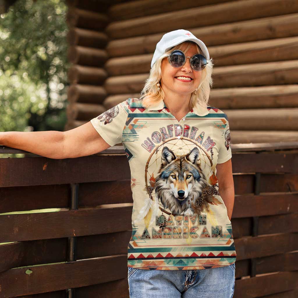 Native American Wolf Dreamcatcher Women Polo Shirt Vintage Style - Wonder Print Shop