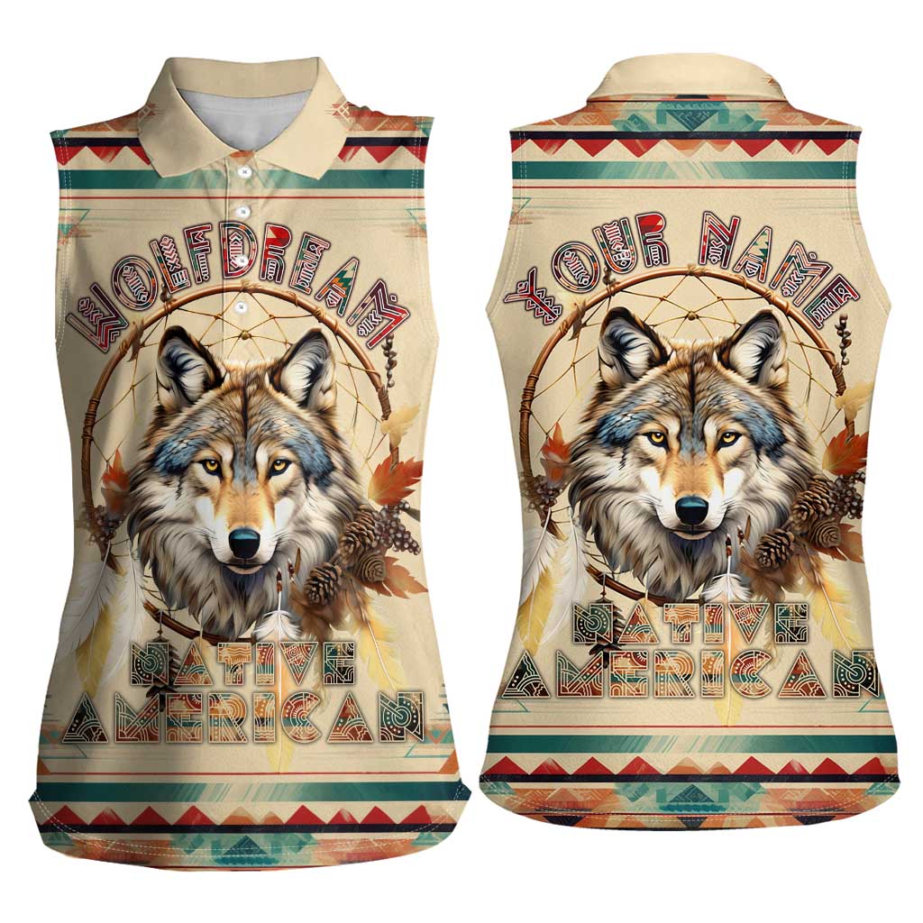 Native American Wolf Dreamcatcher Women Sleeveless Polo Shirt Vintage Style - Wonder Print Shop