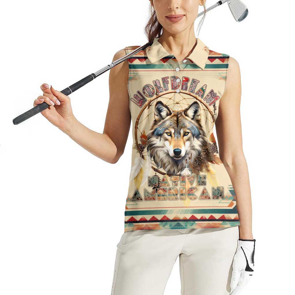 Native American Wolf Dreamcatcher Women Sleeveless Polo Shirt Vintage Style - Wonder Print Shop