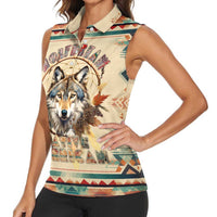 Native American Wolf Dreamcatcher Women Sleeveless Polo Shirt Vintage Style - Wonder Print Shop