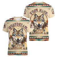 Native American Wolf Dreamcatcher Women V-Neck T-Shirt Vintage Style - Wonder Print Shop