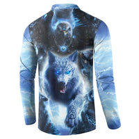 Native American Wolf And Eagle Button Sweatshirt Thunder Style - Wonder Print Shop